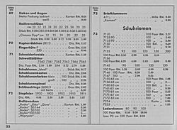 S. 22: Preisliste zu Katalog-Seiten 69-73