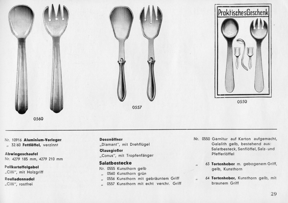 S. 29: Salatbestecke aus Kunsthorn, Galalith