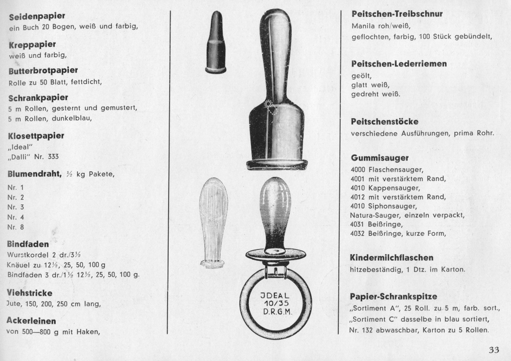 S. 33: Papiere, Viehstricke, Gummisauger