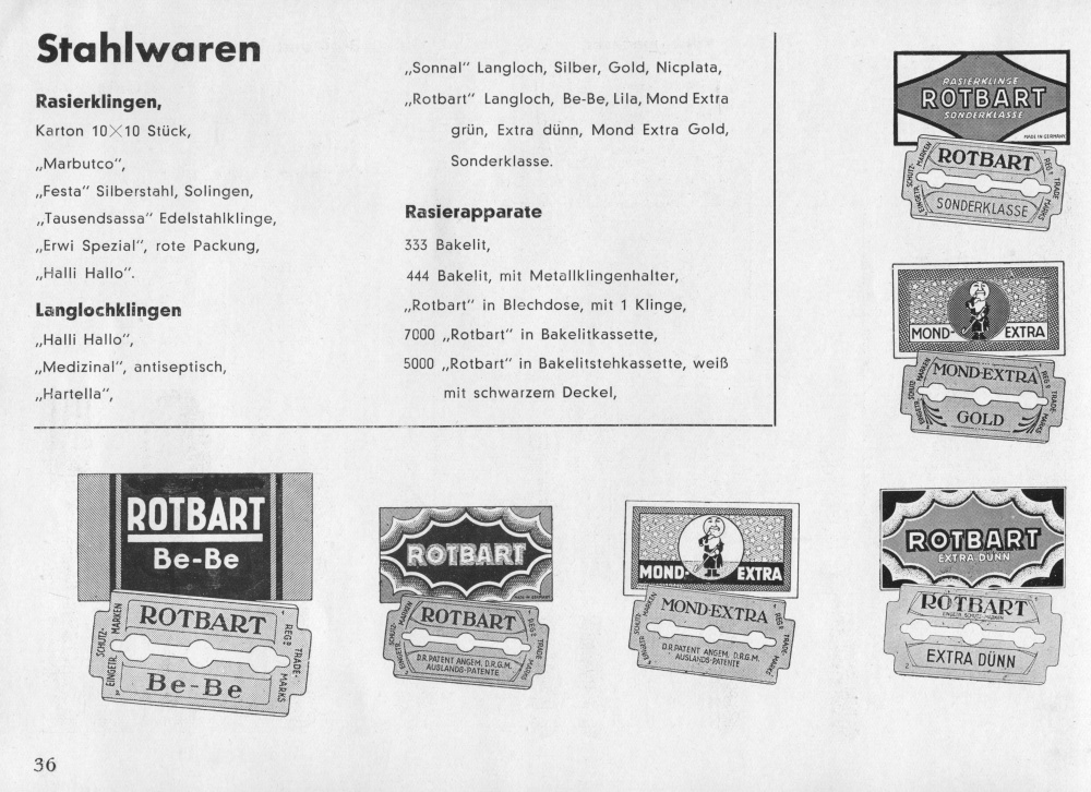 S. 36: Stahlwaren - Rasierklingen u. -apparate