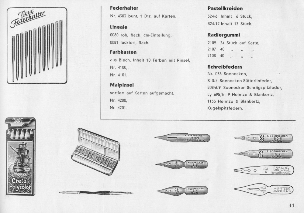 S. 41: Federhalter, Schreibfedern