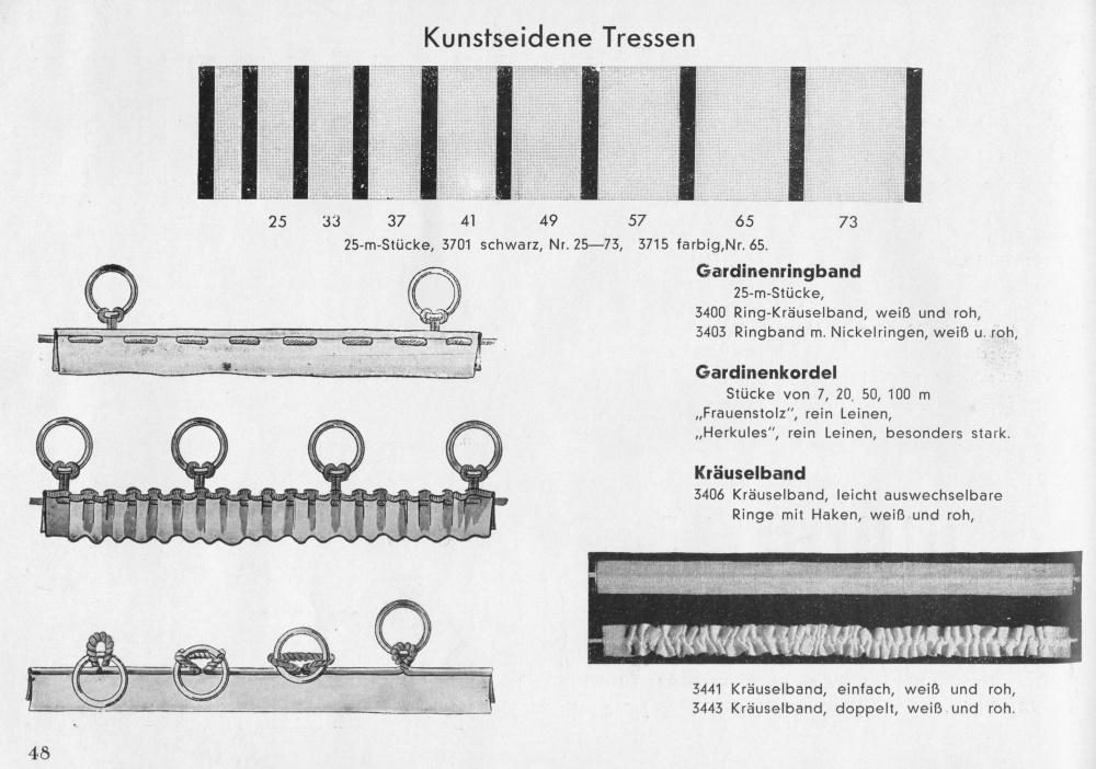 S. 48: Tressen, Gardinenringe, Kräuselband