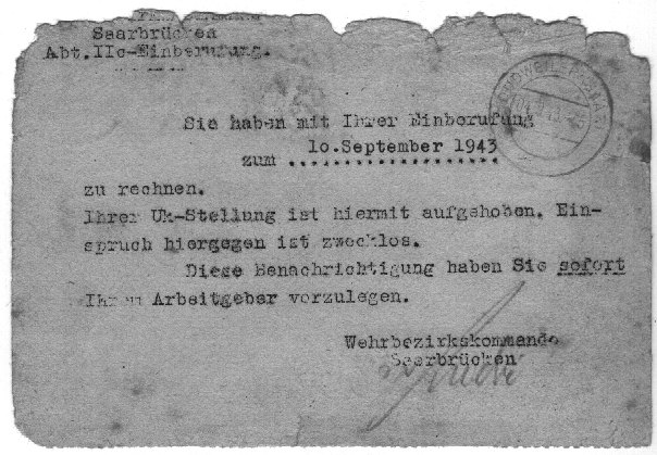 Einberufung September 1943