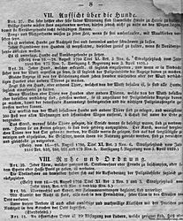 S. 8: VII. Aufsicht über die Hunde.<br>  VIII. Ruhe und Ordnung.