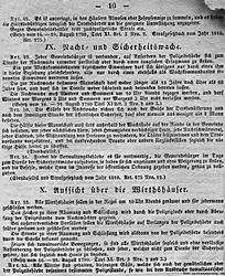 S. 10: IX. Nacht- und Sicherheitswache.<br>  X. Aufsicht über die Wirthshäuser.