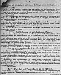 S. 13: XIII.  Hülfeleistungen bei <br> ausgebrochenem Brande. <br> XIV. Sicherheit und Bequemlichkeit <br> in den Straßen.